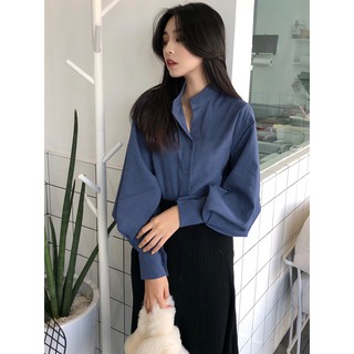 (a57) áo ulzzang sơ mi tay bồng 3 màu hoa mai nâu xanh(có feedback)