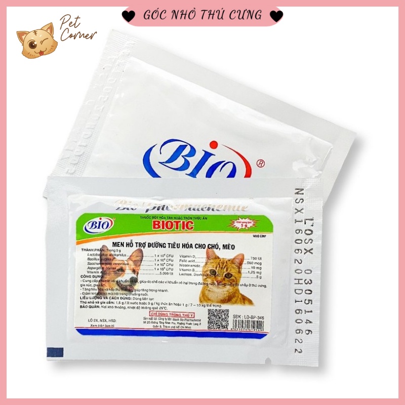 Men tiêu hóa cho chó mèo Biotic 5gr (Hỗ trợ đường ruột cho thú cưng)