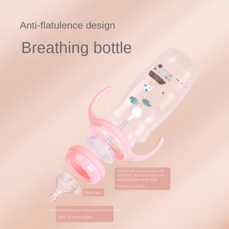 Bình Sữa Có Tay Cầm Và Ống Hút Bằng Nhựa Chống Rơi 220Ml Gylmy482 Tiện Lợi Dễ Sử Dụng Cho Bé