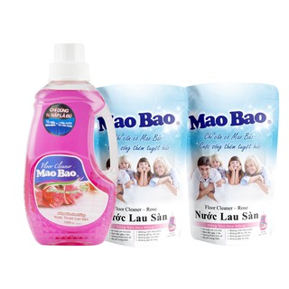 Nước Lau Sàn Mao Bao Hương Hoa Hồng Bộ 1 Chai 1200ml và 2 Túi 600ml/túi