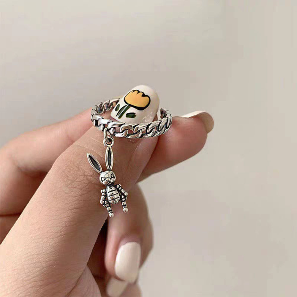 Nhẫn hở trang trí hình thỏ hoạt hình thời trang phong cách cổ điển