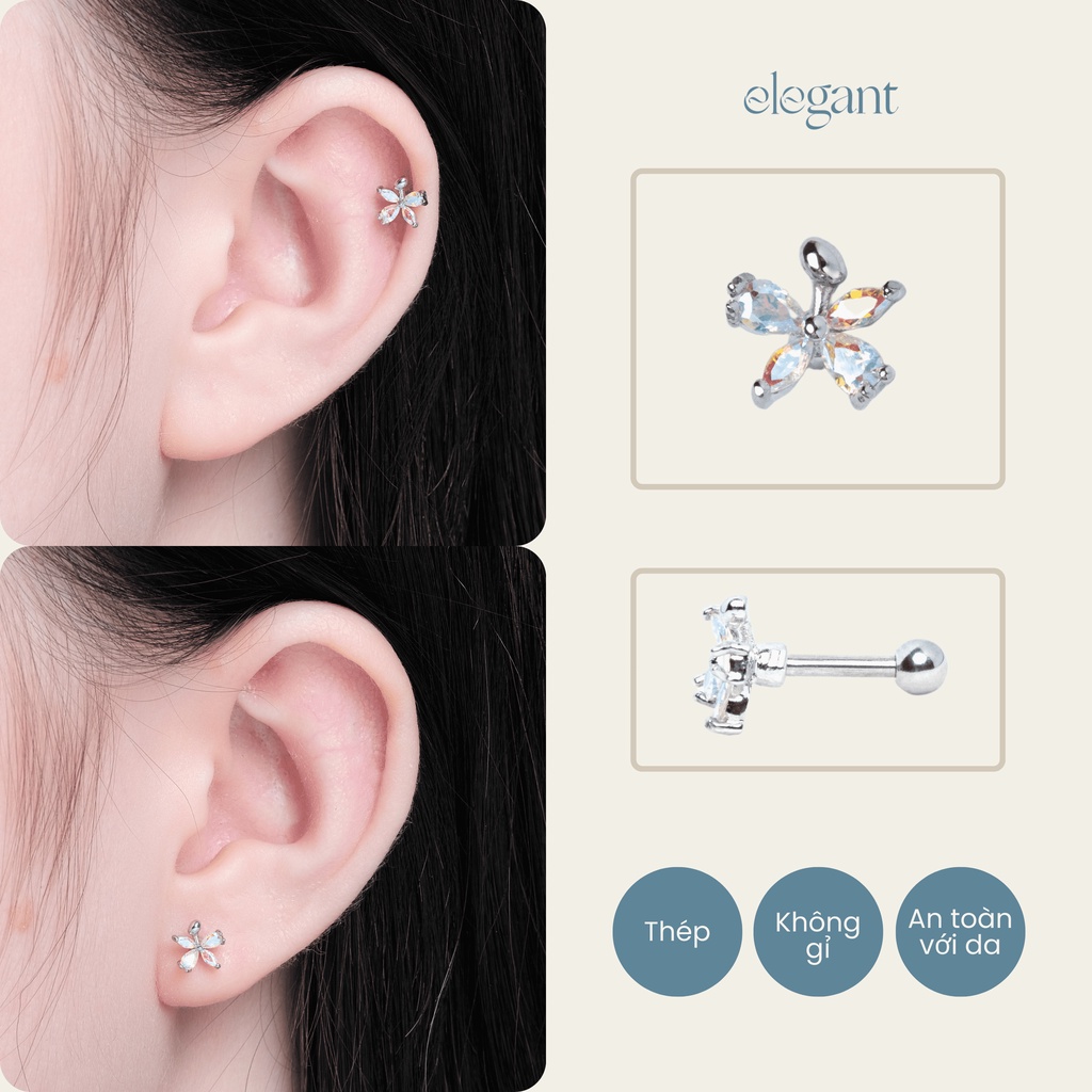 Khuyên tai đá màu CRYSTAL COLOR FLOWER Elegant (Giá 1 chiếc)