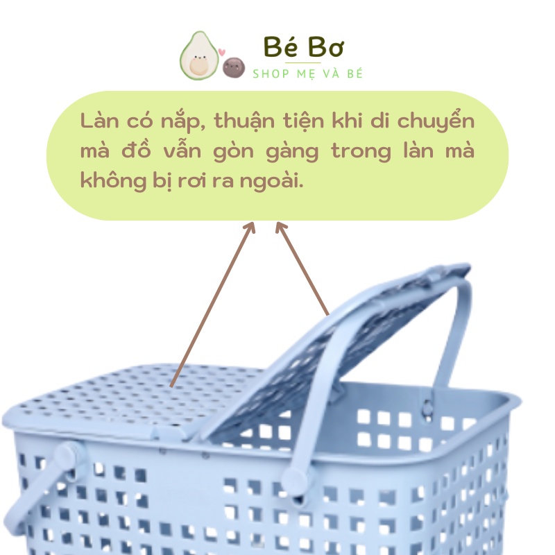 Làn đi sinh Có Nắp Size Lớn Bé Bơ Store - Giỏ xách quai giữa Inochi Nhựa Cao Cấp đựng đồ đa năng cho mẹ và bé