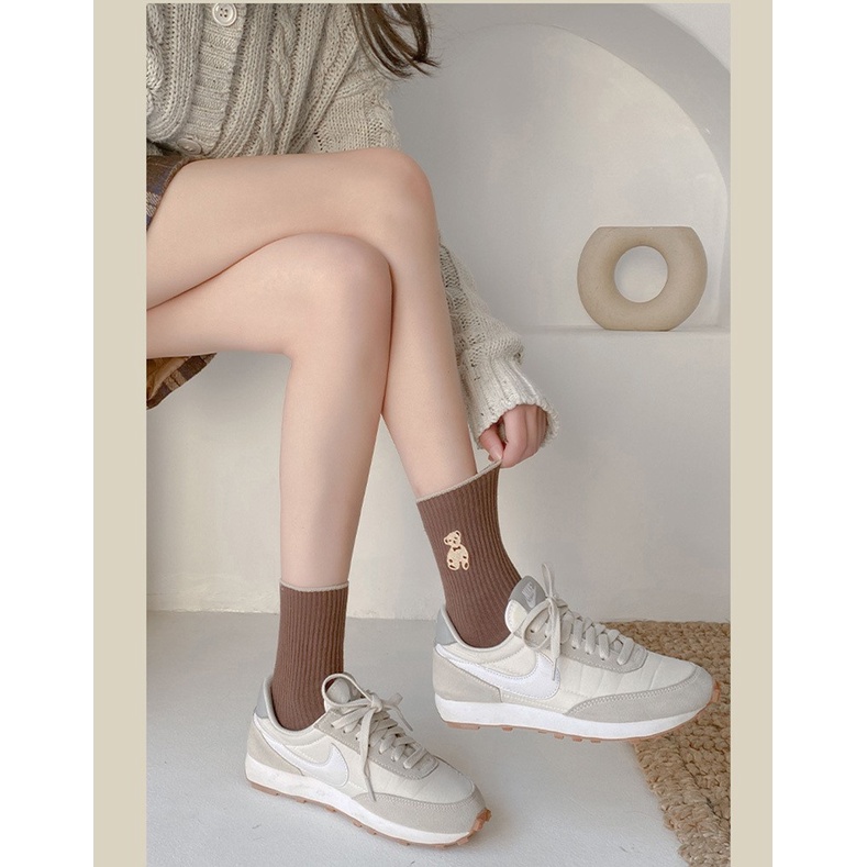 [Set 5 đôi] Tất gấu cao cổ len tăm co giãn phong cách trẻ trung,dễ thương TA14