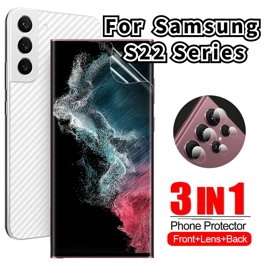 Miếng Dán Sợi Carbon 3 Trong 1 Bảo Vệ Ống Kính Máy Ảnh Cho Samsung S22 S22Plus S22Ultra