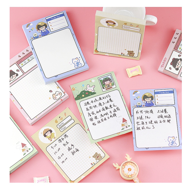 Giấy note ghi chú dán được hình cô gái cute dễ thương size 75*105mm (80 tờ)