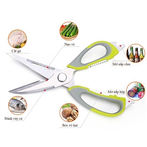 [Kéo Dao 2in1] Kéo Cắt Gà Và Thực Phẩm Nhà Bếp Lưỡi Răng Cưa Kèm Vỏ Nam Châm Bảo Vệ Đa Năng Cao Cấp