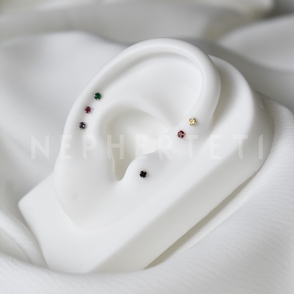 Khuyên tai bạc 925 mini - Khuyên đá mini basic nhiều màu  - Nepherteti