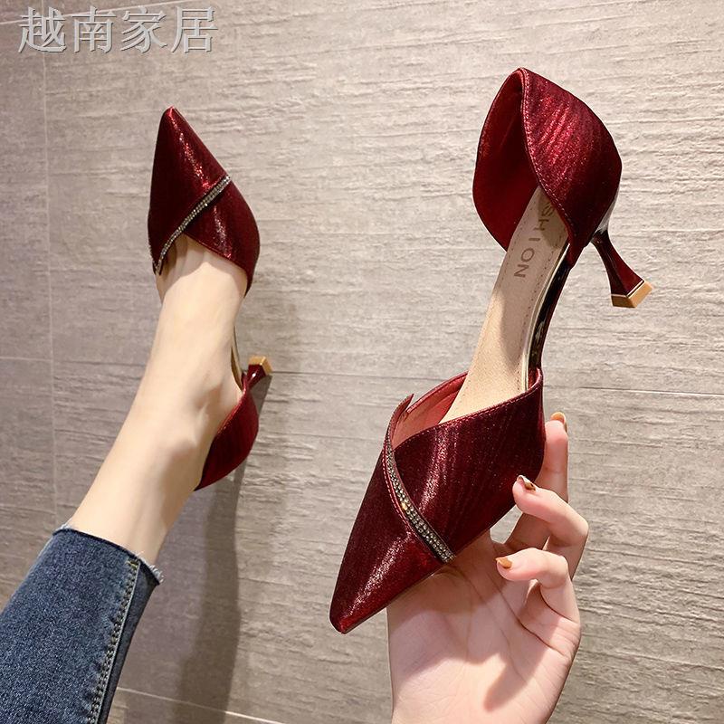 ♛Women s shoes small ck high heels stiletto 5cm all-match pointed toe shallow mouth Baotou mid-heel professional single shoes female 2021 new hollow