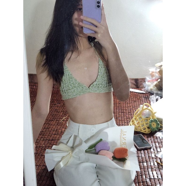 WAFFLE BIKINI LEN Handmade by Beoles áo bra len móc hand made và quần len handmade hình thật