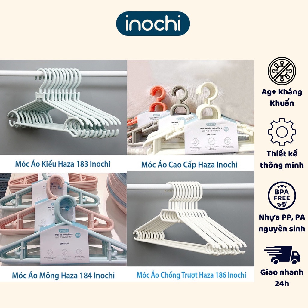 Móc áo người lớn và trẻ em Inochi (1 set 10 cái) chắc chắn, tiện lợi, sang trọng - Giao màu ngẫu nhiên