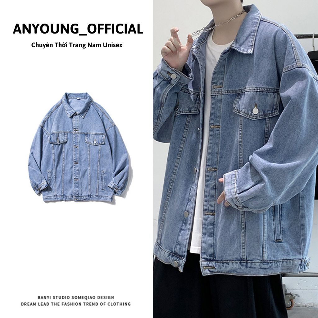 Áo Khoác Jean Nam Anyoung Áo Khoác Nam Chất Jean Bò Form Rộng Dáng Unisex Chuẩn Form Hàn Quốc Không Phai Màu  Ab01