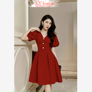 Đầm đỏ dự tiệc tiểu thư váy đỏ mặc noel tết xinh đẹp sang chảnh K N Boutique