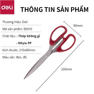 [COMBO 3/1] Kéo 210mm Deli, Đen/Đỏ - E6010 [Deli]
