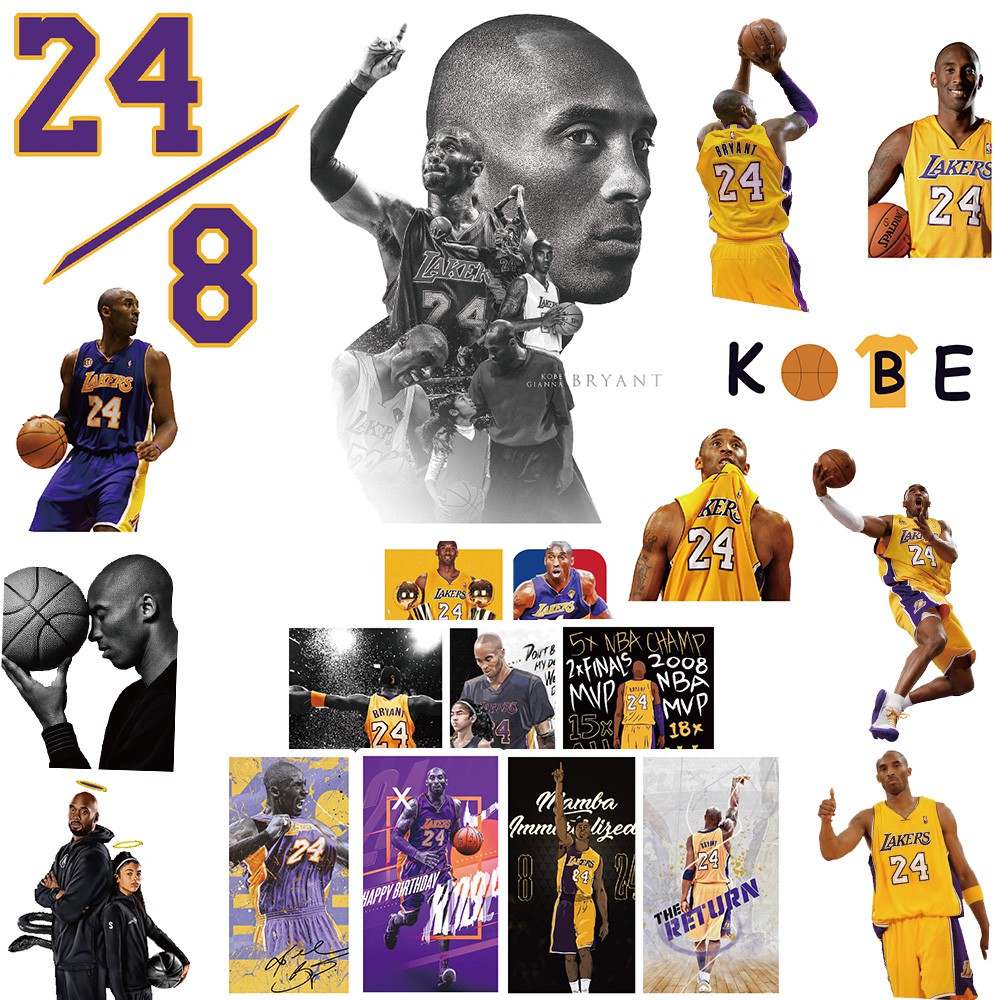 Sticker NBA Bóng Rổ, Bóng Đá Set 50  Hình Kobe Bryant Decal Dán Điện Thoại Laptop Sổ Xe Tường Mũ Bảo Hiểm Bình Nước