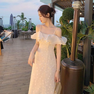 Đầm midi hoa nổi 2s rớt vai phối bèo