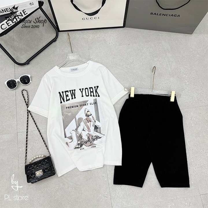 Áo phông nữ form rộng vừa, tay bận gấu cá tính, áo thun nữ form rộng unisex hàn quốc cotton AP85