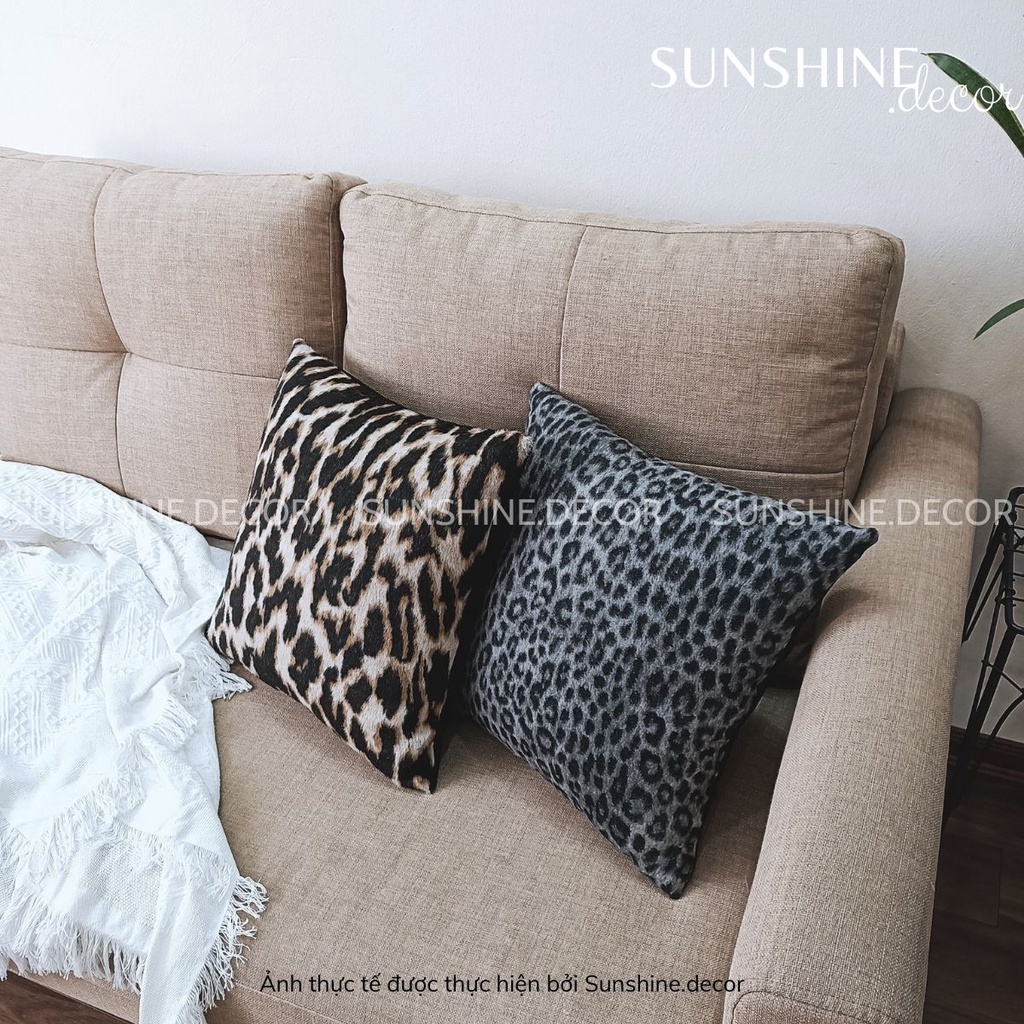 Vỏ gối sofa, bọc gối tựa lưng, áo gối ôm vải dạ lông da báo sang trọng-Sunshine.decor