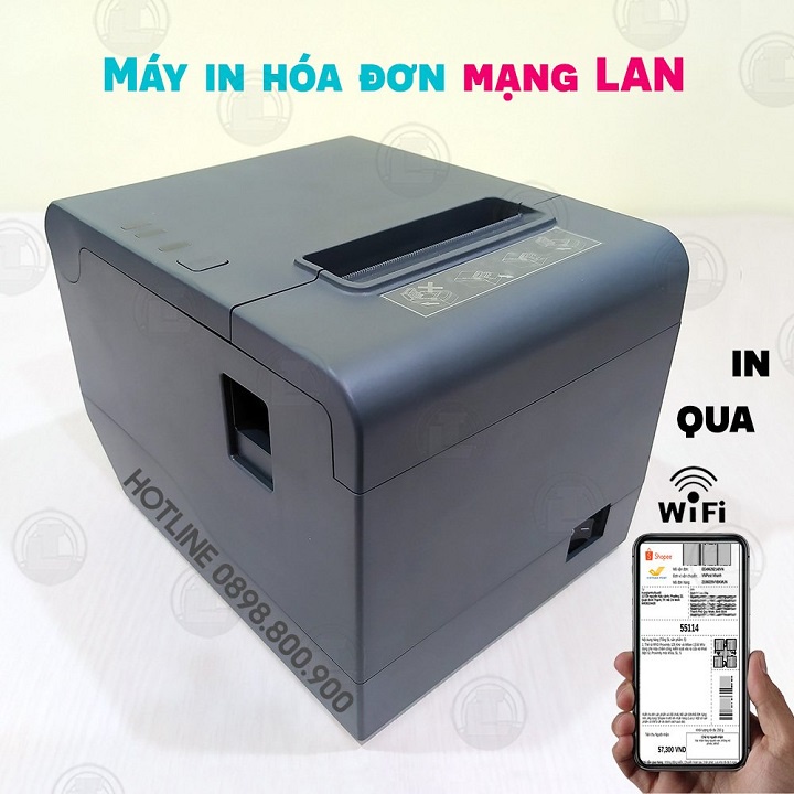 Máy in hóa đơn, in bill Xprinter Q200W - USB + LAN in từ máy tính và điện thoại