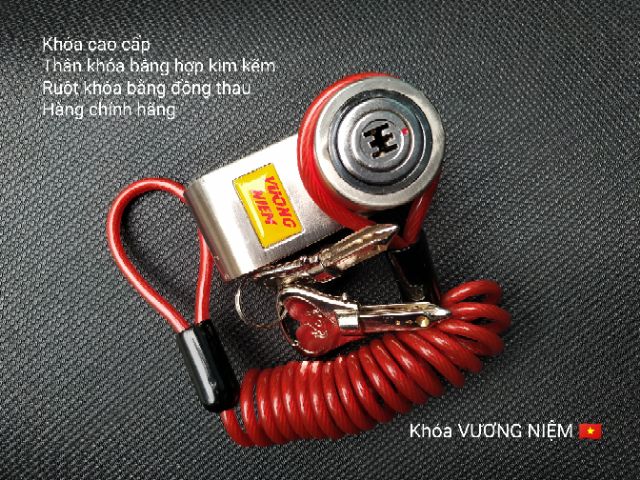 Khóa thắng đĩa cao cấp VƯƠNG NIỆM chìa 6 cạnh  kèm dây cáp chống trộm xe máy
