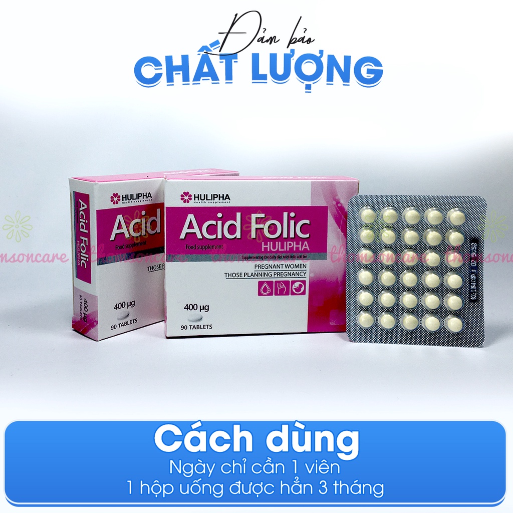 Bổ sung Acid Folic cho mẹ bầu và phụ nữ chuẩn bị mang thai Hộp 90 viên, nhập khẩu từ Châu Âu Acid-folic Hulipha