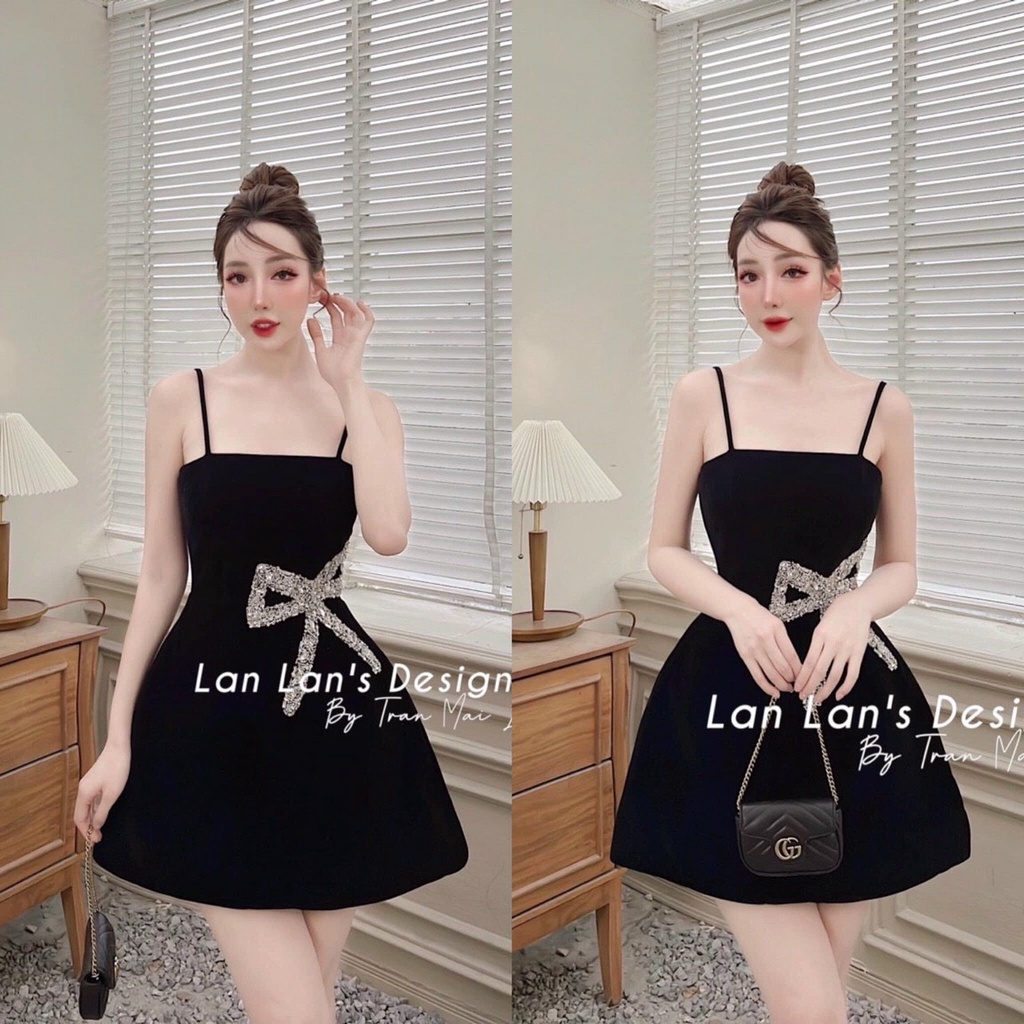 Váy đầm nữ hai dây gợi cảm đính nơ eo sang chảnh