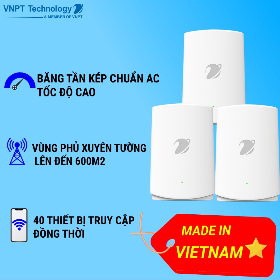 Bộ 3 cục Mesh Wifi 2 băng tần phủ sóng rộng chuẩn AC tốc độ cao iGate EW12S VNPT Technology