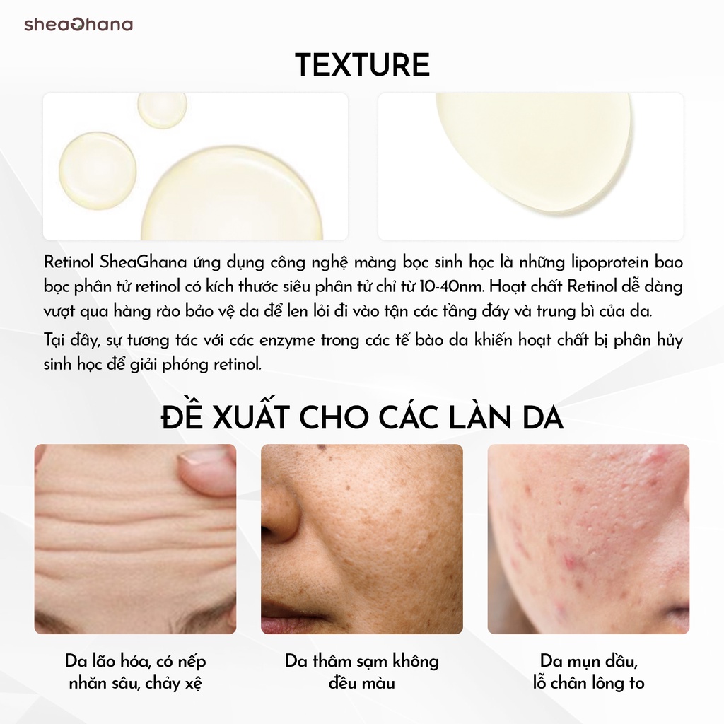 Serum Retinol 1% chống lão hóa giảm mụn nhờn SheaGhana Serum Retinol 1% & Snail Repair 30gr
