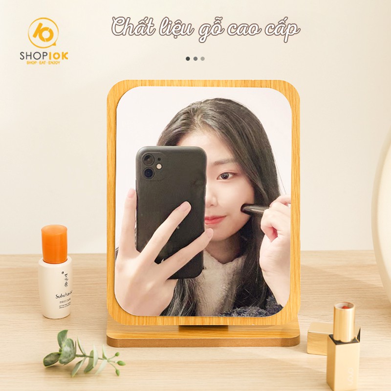 Gương gỗ để bàn cute, gương gỗ trang điểm Hàn Quốc đi kèm bút dạ trắng siêu xinh - SP004016