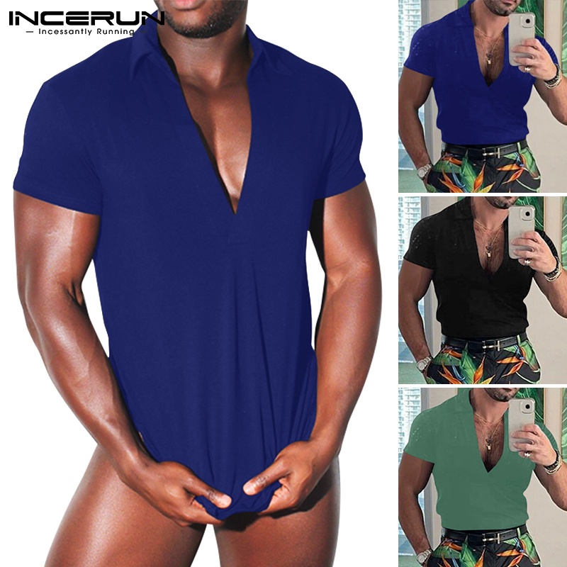 Áo thun polo Incerun tay ngắn cổ chữ V đơn giản phong cách mùa hè với 3 màu quyến rũ dành cho nam