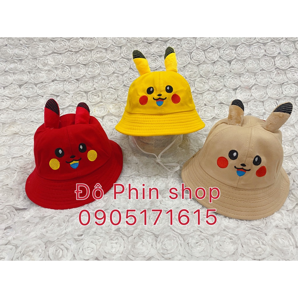 [Bé 3-7 tuổi] Mũ vành bucket Pikachu chống giọt bắn trẻ em, vòng đầu 52cm, tấm chắn có thể tháo rời, có dây quai nón
