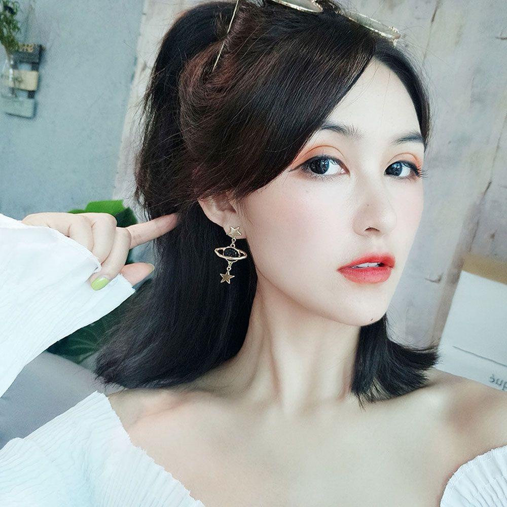 MOCHO Hoa Tai Dáng Dài Mặt Hình Ngôi Sao Mặt Trăng Màu Đen Thời Trang