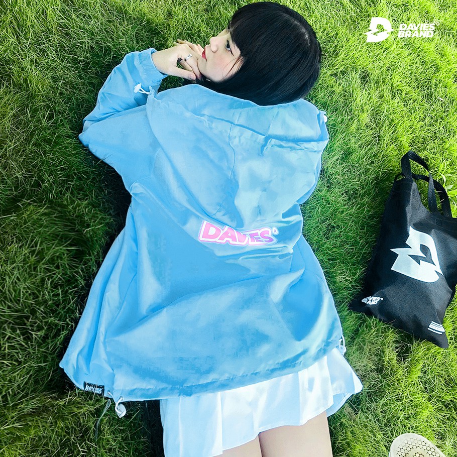 Áo khoác dù nữ form rộng màu xanh DAVIES - Basic Mark 3 Jacket Blue