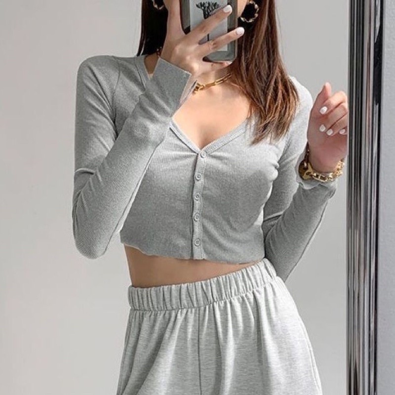 Áo Croptop Xẻ Tay Dài Thun Gân Co Giãn A2-XTD