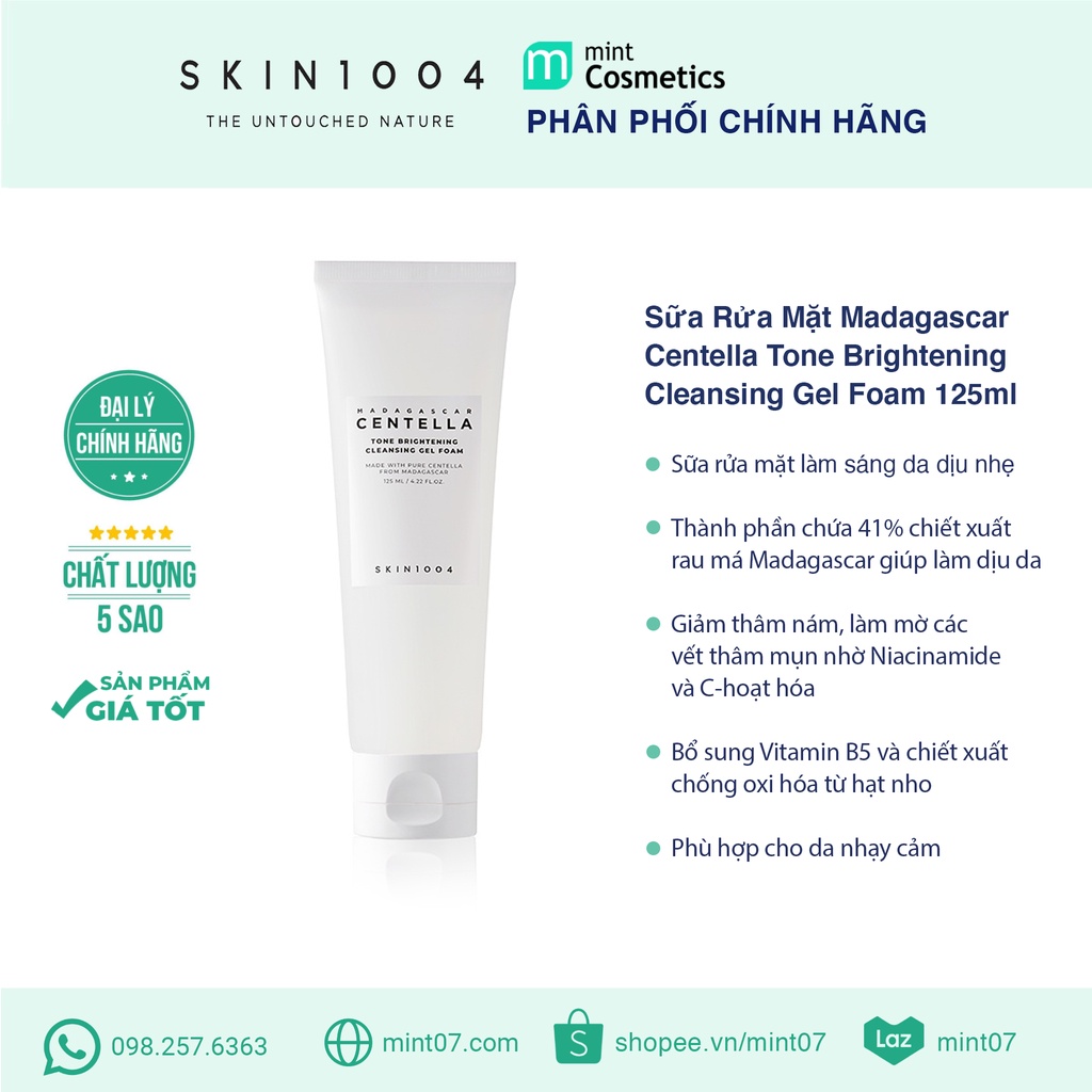 Sữa Rửa Mặt Madagascar Centella Tone Brightening Cleansing Gel Foam