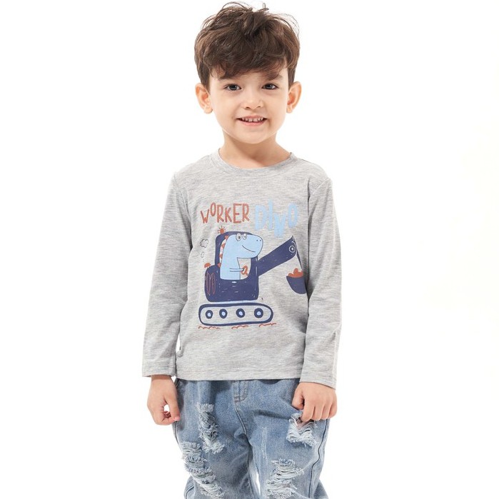 Áo Thun Tay Dài Bé Trai Từ 1 Đến 8 Tuổi Chất Cotton In Hình Khủng Long Thời Trang Thu Đông Beddep Kid Clothers BA05