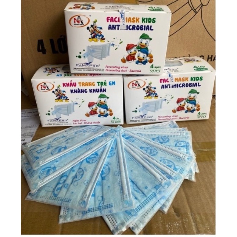 (Made in Vietnam) Khẩu trang trẻ em 4 lớp kháng khuẩn cao cấp Famapro (Cty Nam Anh) (Cho Bé từ 4 tuổi trở lên)