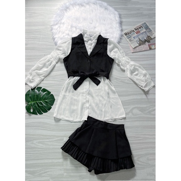 Sét áo sơmi + áo khoác cột nơ | BigBuy360 - bigbuy360.vn