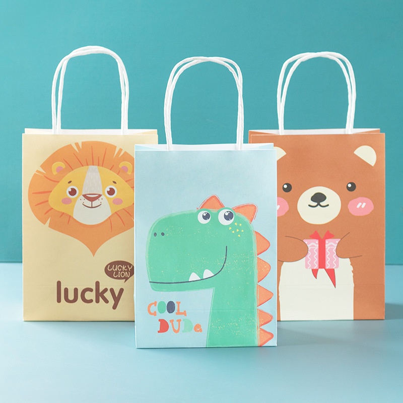 Túi Giấy Kraft Đựng Quà Cho Bé Có Quai Xách Hình Nhân Vật Hoạt Hình Siêu Dễ Thương Nhiều Kích Cỡ