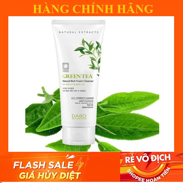 Sữa rửa mặt xóa thâm mụn, dưỡng trắng da trà xanh green tea DABO 3in1 Hàn quốc