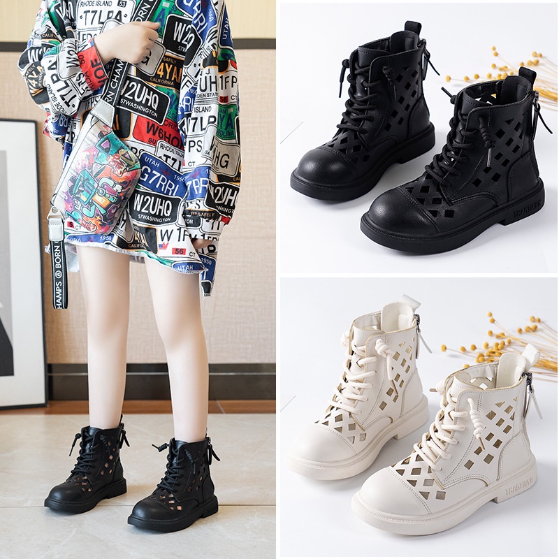 Bốt cho bé gái dạng lưới thoáng khí size 27-37 màu Trắng - Giày trẻ em cổ cao Quảng Châu hàng loại cao cấp loại 1