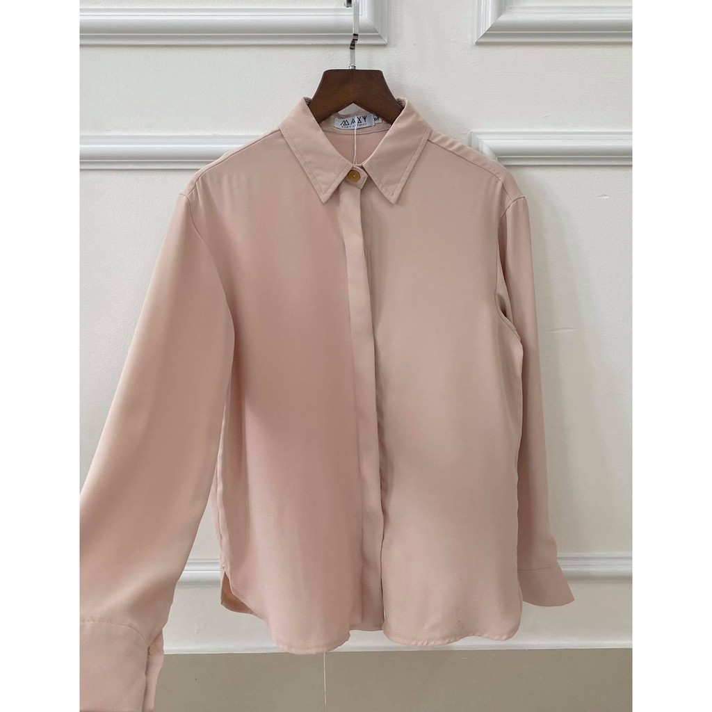 Áo sơmi trơn màu nude chất cotton pha lụa nude basic shirt Maxy Workshop
