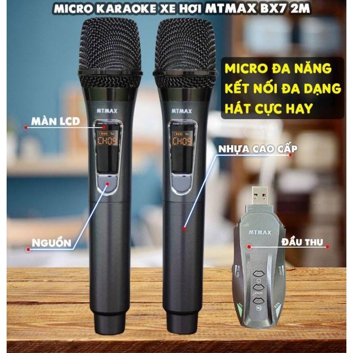 Micro Karaoke Chuyên Hát Trên Ô Tô BX7 2 Mic Phiên Bản 2022 Cao Cấp, Mic Hát Đa Năng Chống Ồn, Chống Hú Rít, Độ Nhạy cao