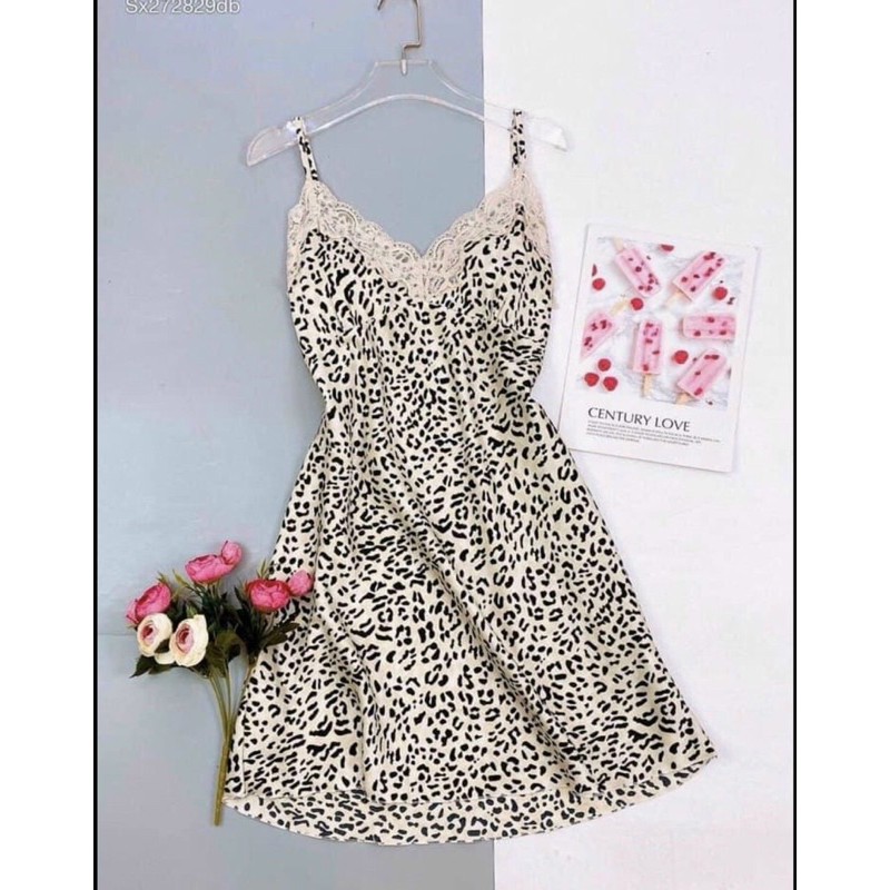 Váy ngủ beo có mút ngực lụa satin sexy cao cấp  Váy mặc nhà gợi cảm quyến rũ NA1162