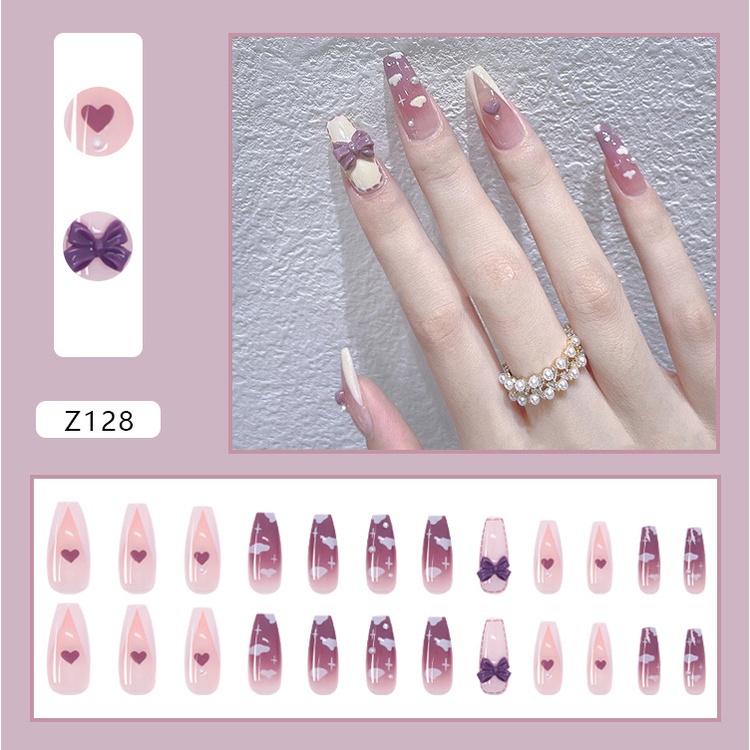 Móng Giả | Set 24 Móng Tay Giả Đính Hạt Tặng Keo Dán Móng | Z128