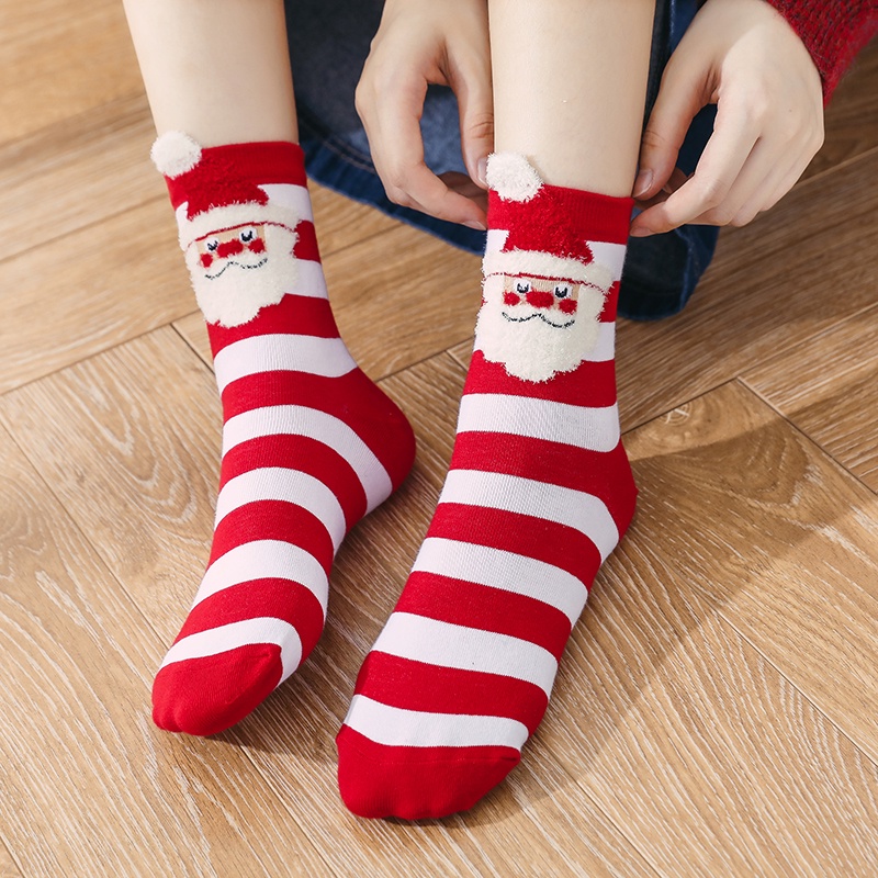 4 Pairs/Box Girls Cartoon Christmas Socks Cute Middle Tube Socks for Xmas Party Holiday Funny Women Santa Claus Cotton Warm Socks