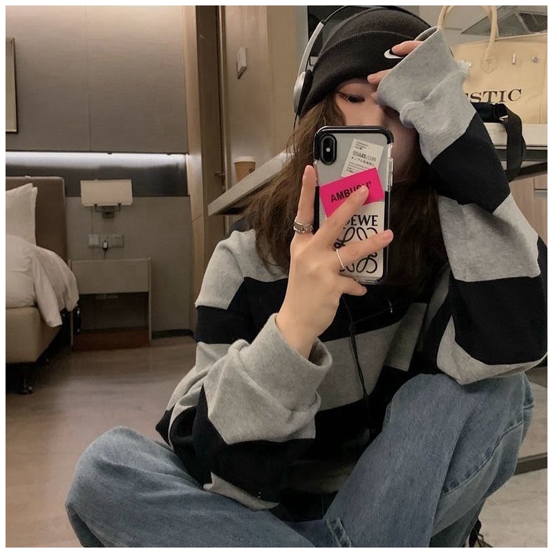 Áo Sweater Mỏng Chui Đầu Dáng Rộng Kẻ Sọc Thời Trang Mùa Thu Mới 2022