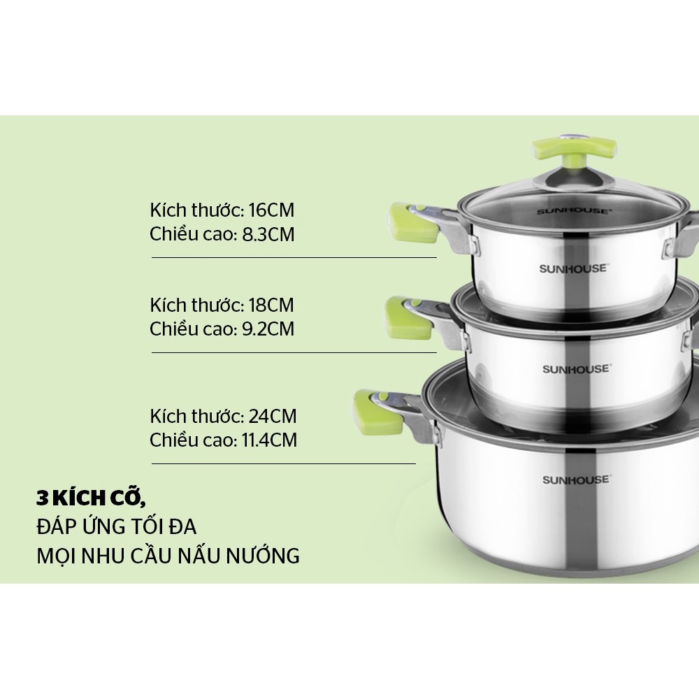 Bộ nồi inox 3 đáy Sunhouse SH336