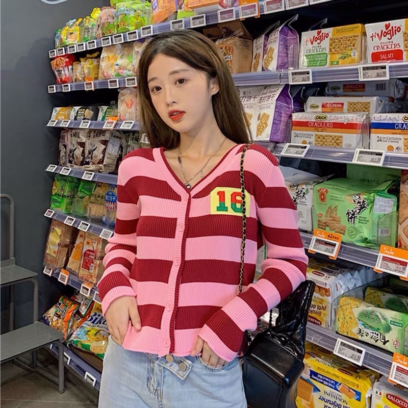 áo len cardigan dệt kim kẻ sọc ngang cá tính tag 16 (A376#)