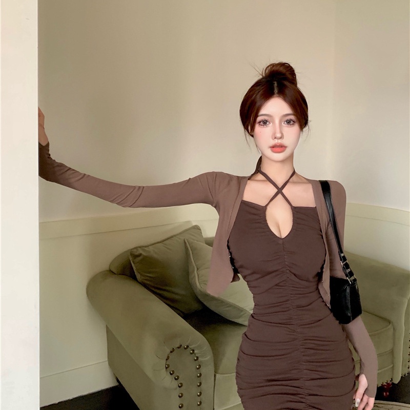 Đầm hai dây/ Áo khoác nữ Perty trẻ trung gợi cảm phong cách Hàn Quốc